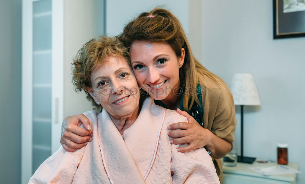 Image, Stock Photo Female caretaker posing with elderly patient