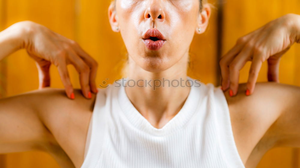 Image, Stock Photo Man eating apple near wall