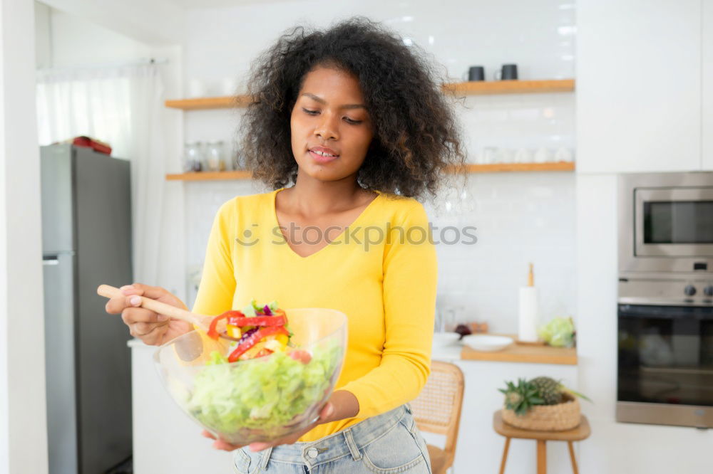 Similar – Image, Stock Photo girl in vegetarian cafe with wrap and smoothie