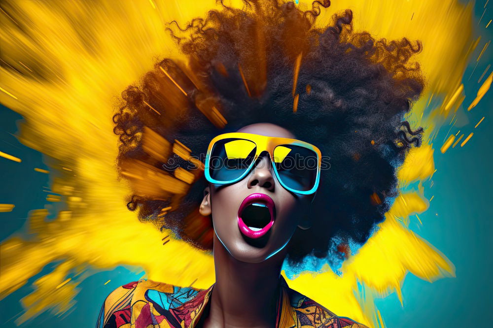 Similar – Black woman with afro hair celebrating with confetti.