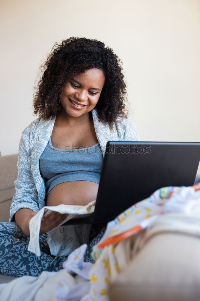 Similar – Image, Stock Photo beautiful black woman on bed with laptop and cup of coffee