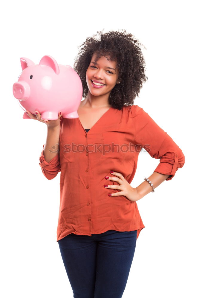 Similar – Image, Stock Photo Black woman with saving piggy bank