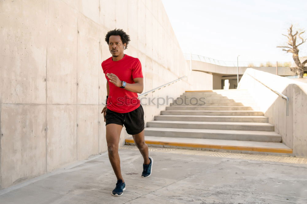 Similar – Image, Stock Photo Black man running upstairs outdoors