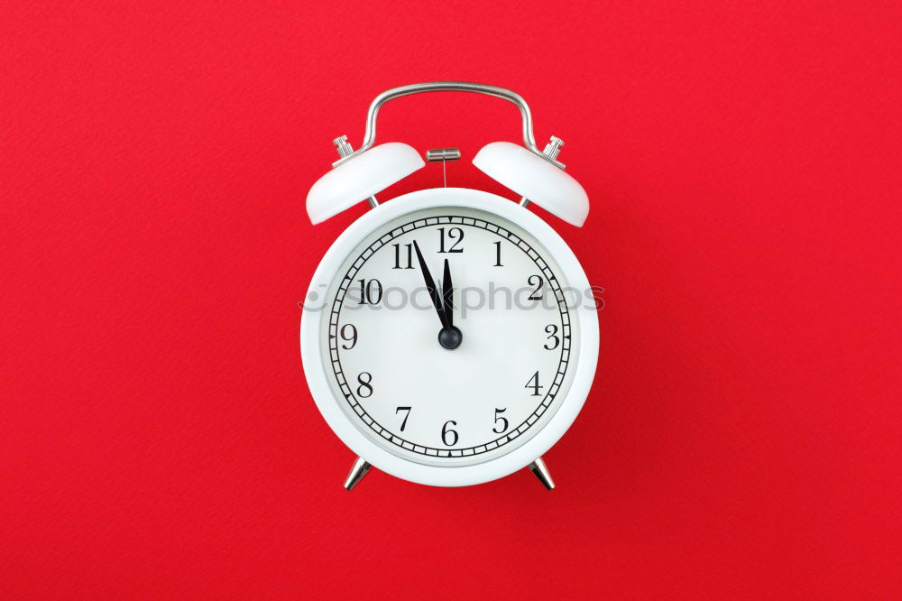 Image, Stock Photo Retro alarm clock with bells over red paper background close up