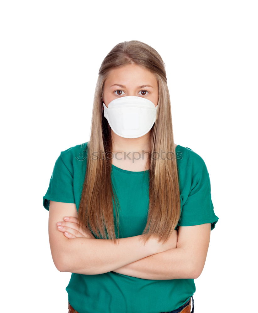 Similar – woman wearing an anti-virus protection mask to prevent flu infection, allergies, virus protection, COVID-19, and corona virus pandemic disease 2019