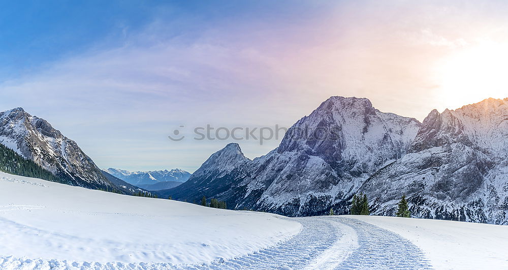 Similar – Image, Stock Photo Mountain village and snowy Alps