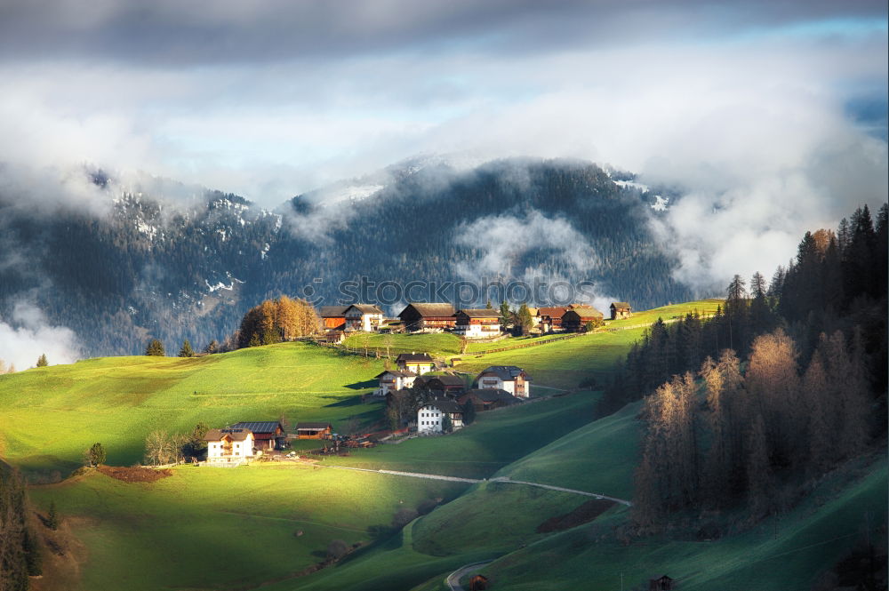 Similar – Image, Stock Photo Austrian village on mountain hills in Alps