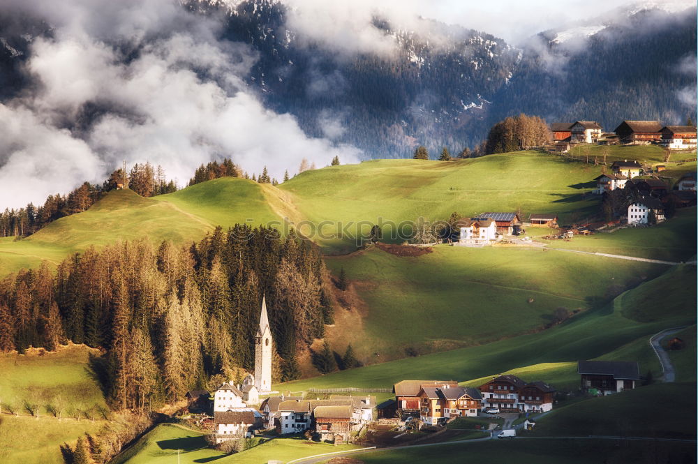 Similar – Image, Stock Photo Austrian village on mountain hills in Alps