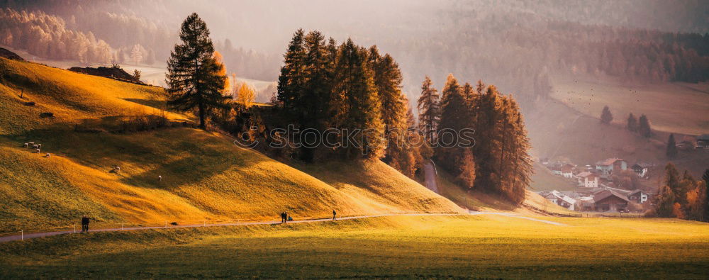 Similar – Fall in mountain village. Alpine October scene.