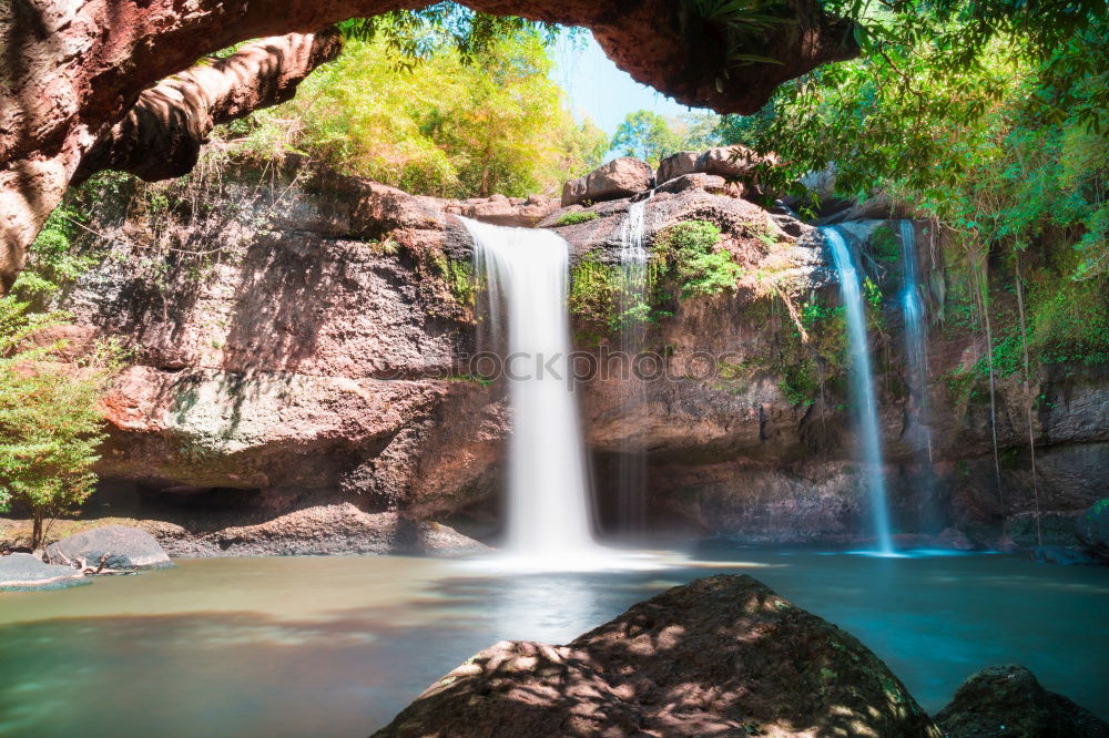 Similar – Image, Stock Photo All year round water bearing billabongs overhanging several red rocks. Framed by bushes. The tourist destination in the Red Centre- Garden of Eden.Kings Canyon. Outback Northern Territory. Australia.