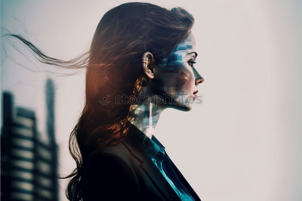 Similar – Thoughtful woman at lamp post