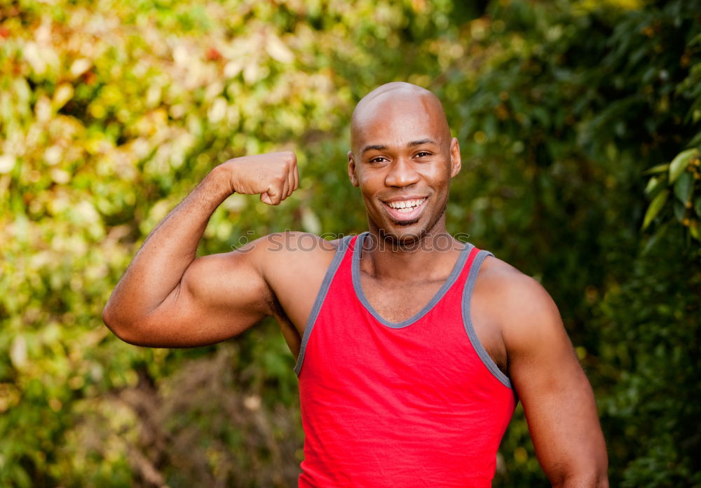 Similar – Fit shirtless young black man doing stretching