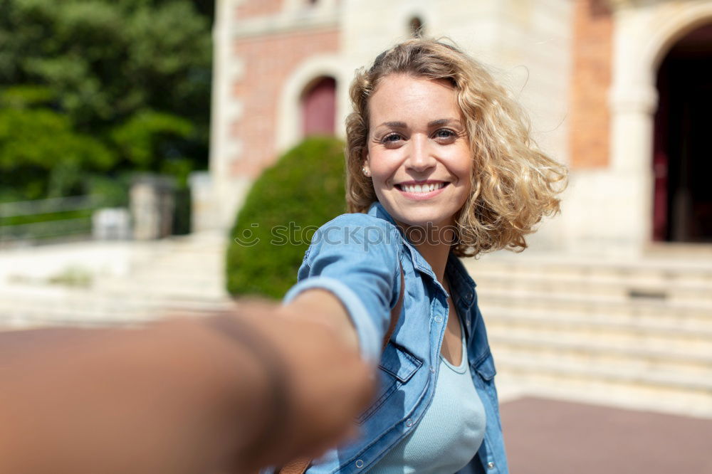 Similar – Image, Stock Photo Girl holding anonymous hand and smiling