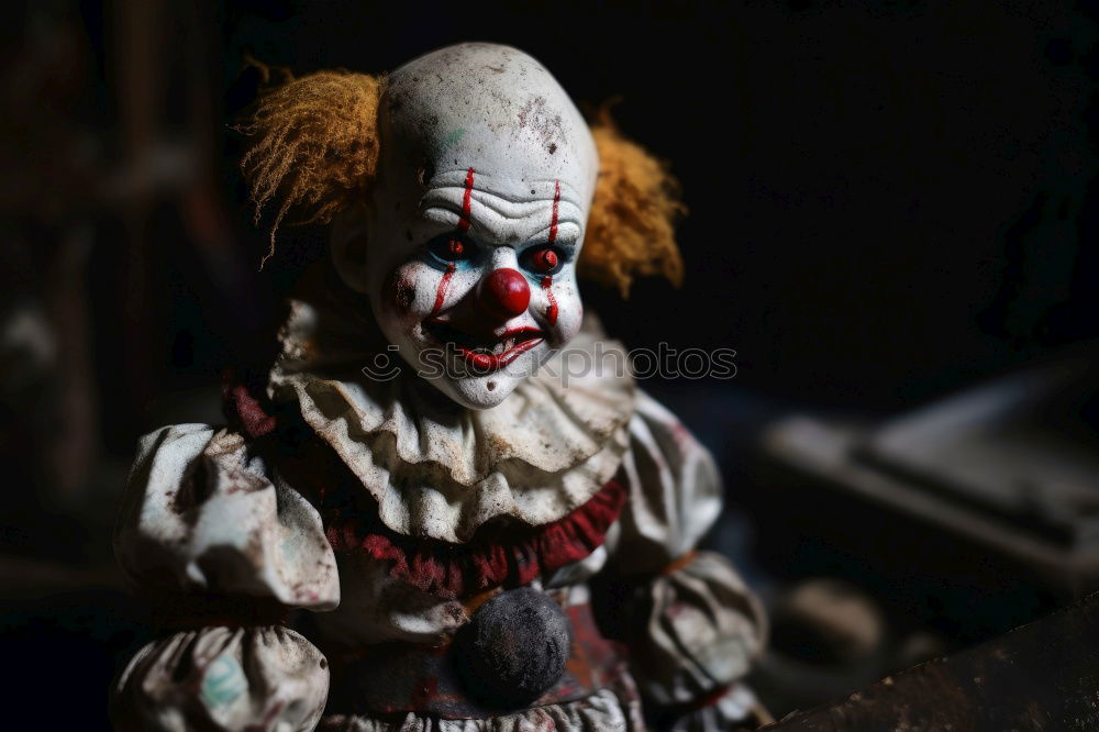 Similar – boy dressed as a clown on black background