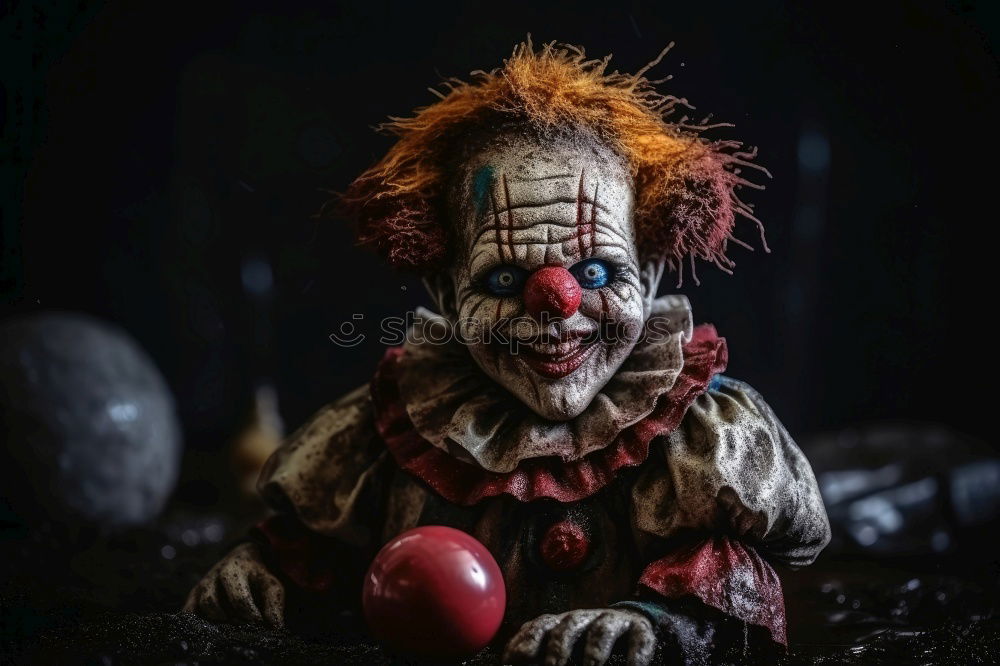 Similar – boy dressed as a clown on black background