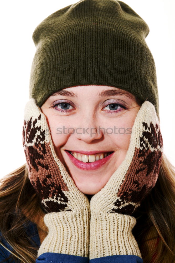Similar – Image, Stock Photo laughter, closed eyes, winter, red lips