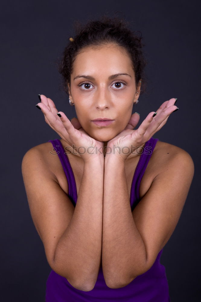 Similar – Image, Stock Photo Young athletic slim woman kneels in underwear on dark couch in front of green wall