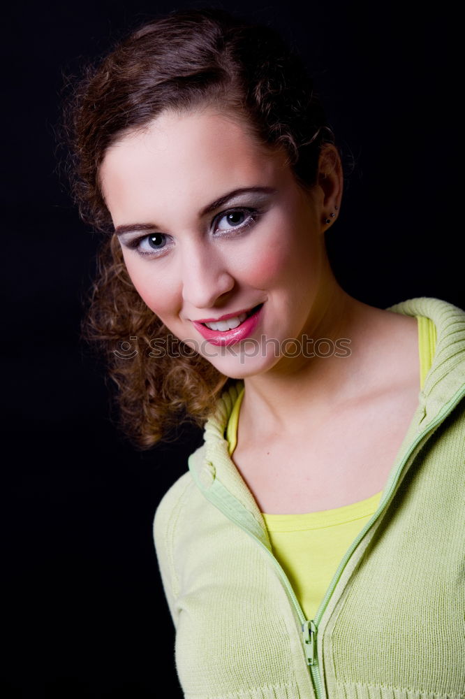 Similar – Happy preteen girl with blue eyes smiling