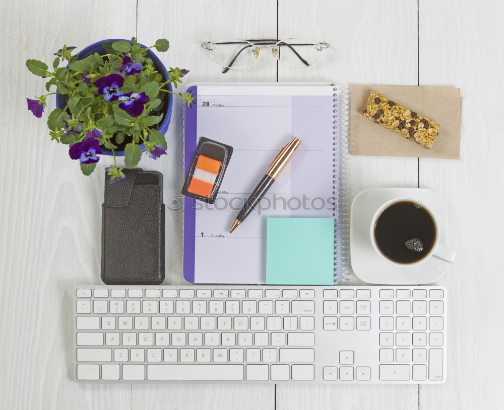 Similar – laptop, notepad, glasses and camera on the wooden desk