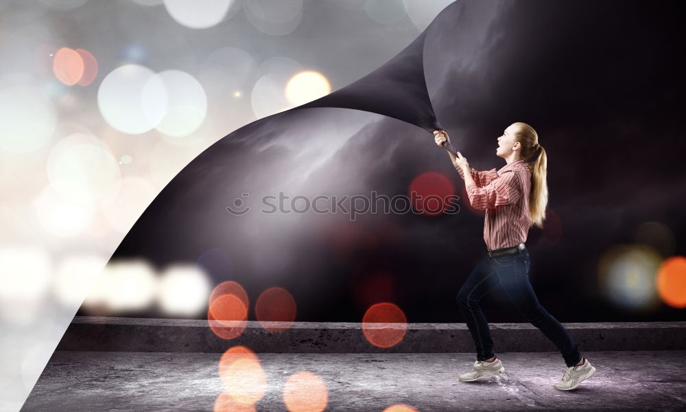 Similar – Image, Stock Photo Girl looking phone dusk teilight backpack