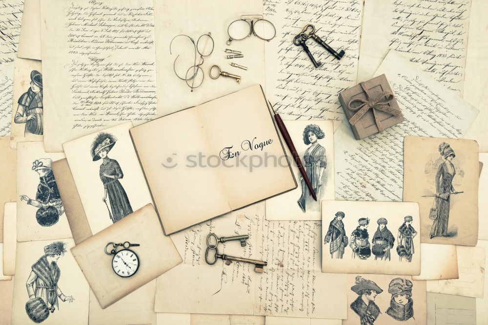 Similar – Image, Stock Photo old paper picture lying on a diary page