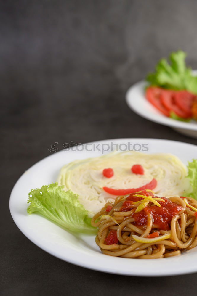 Similar – Image, Stock Photo Basmati rice with chicken tomato sauce and yoghurt