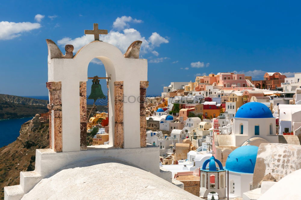 Similar – Image, Stock Photo View over the Greek island of Santorini with many houses and blue domed roofs
