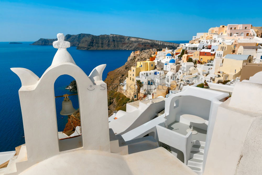 Similar – Image, Stock Photo View over the Greek island of Santorini with many houses and blue domed roofs
