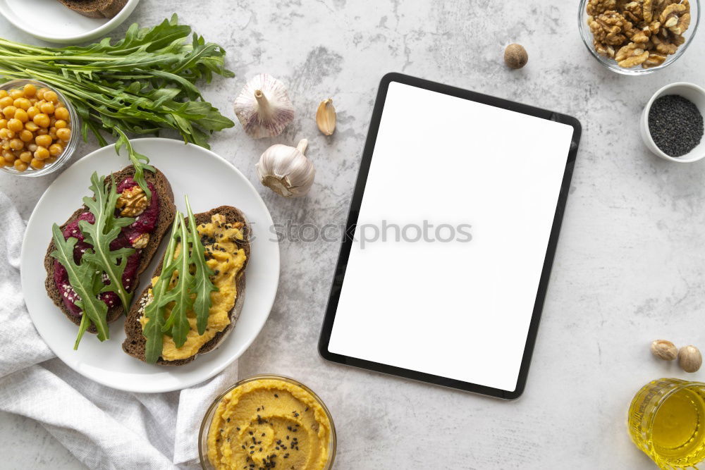 Similar – Healthy food and tablet on white tablet