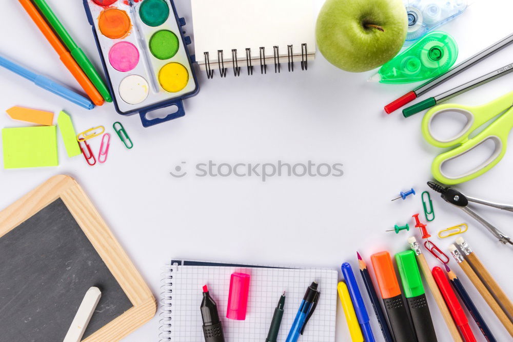 Similar – Image, Stock Photo magnifying glass, notepad, felt-tip pens, eyeglasses, scissors