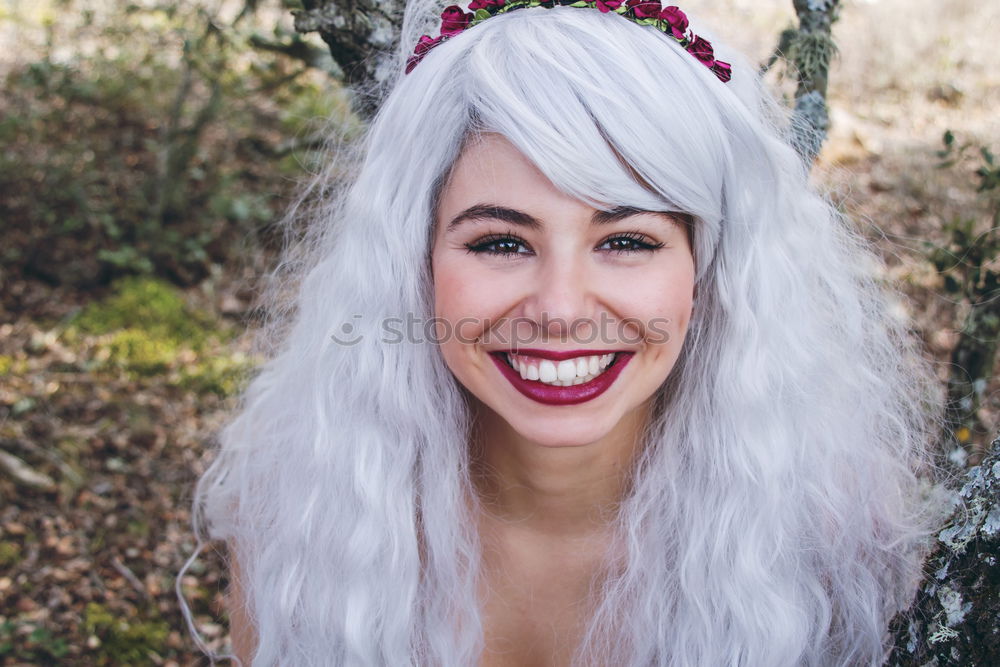 Image, Stock Photo Cheerful young woman with long gray hair