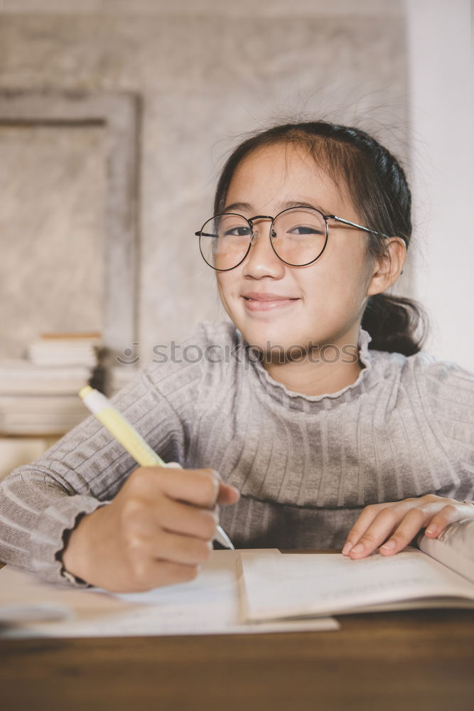 Image, Stock Photo Pretty woman writing at table