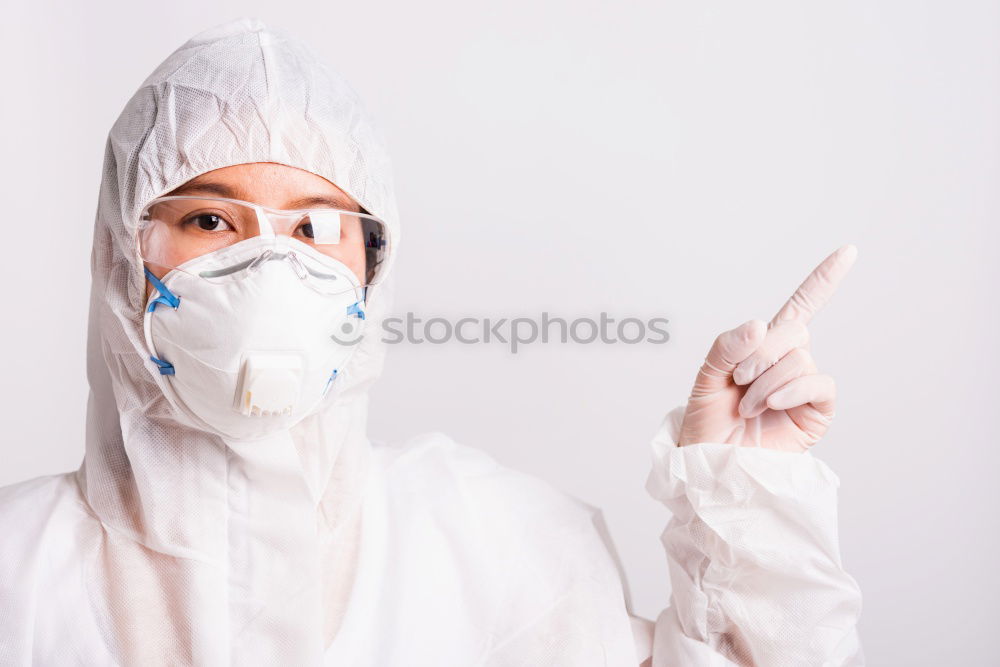 Similar – Image, Stock Photo Woman with face mask and gloves stops the Corona Virus epidemic