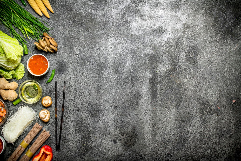 Similar – Grill steak ingredients around empty table.