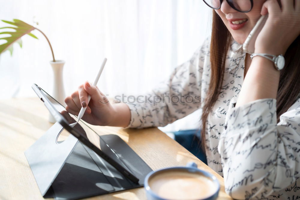 Image, Stock Photo Desperate student in front of an open book