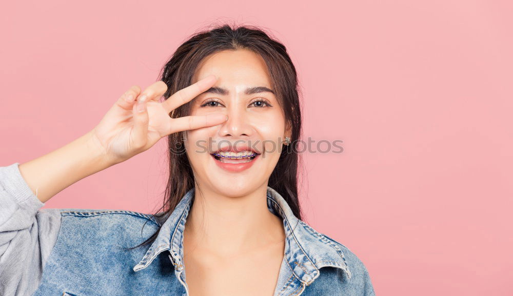 Similar – Image, Stock Photo Asian woman blowing gum bubble