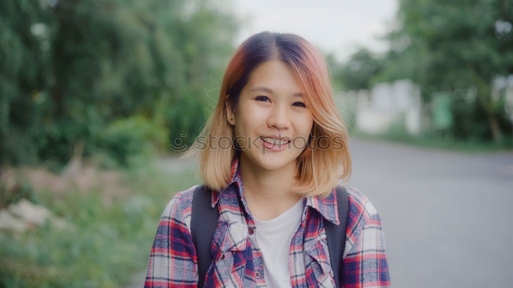 Similar – portrait of happy asian girl in nature