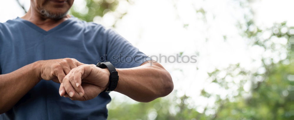 Similar – Senior runner man sitting after jogging in a park