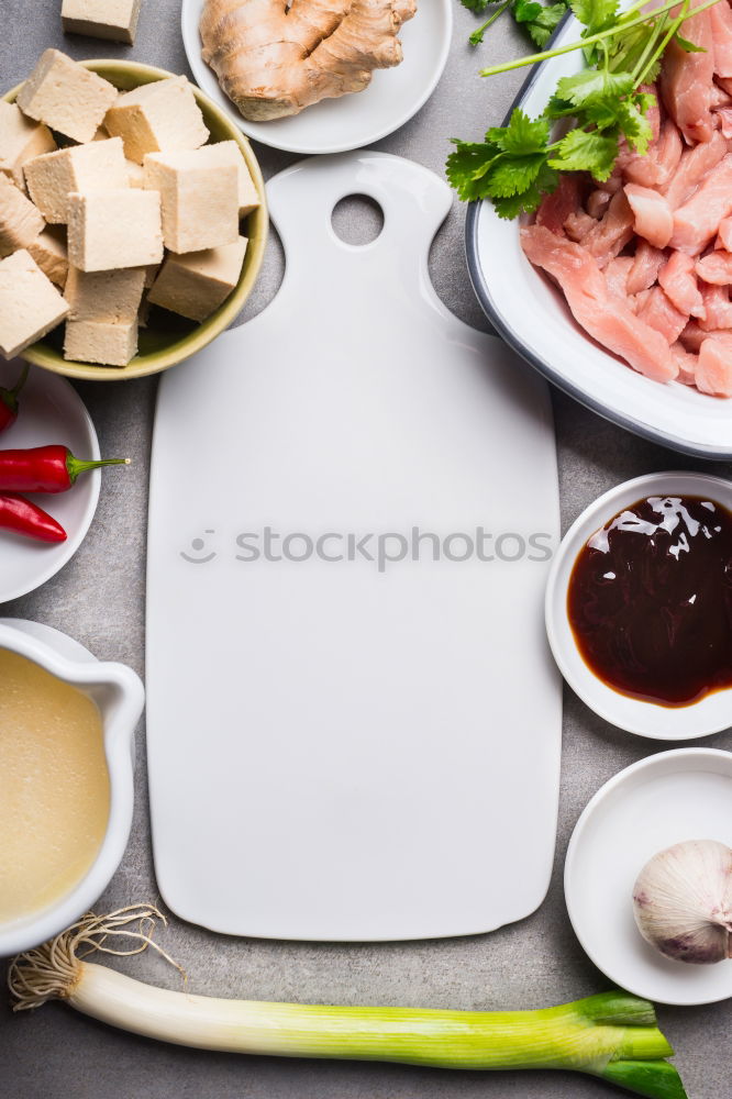 Image, Stock Photo Asian ingredients with diced tofu and meat