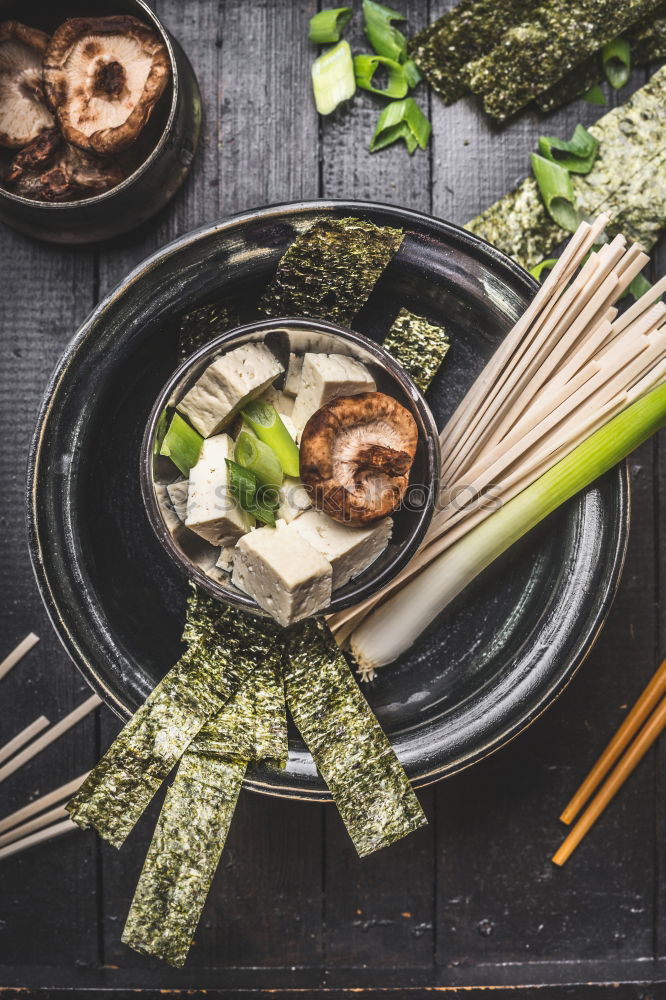 Image, Stock Photo Asian Miso Soup Preparation with Udon Noodles and Tofu