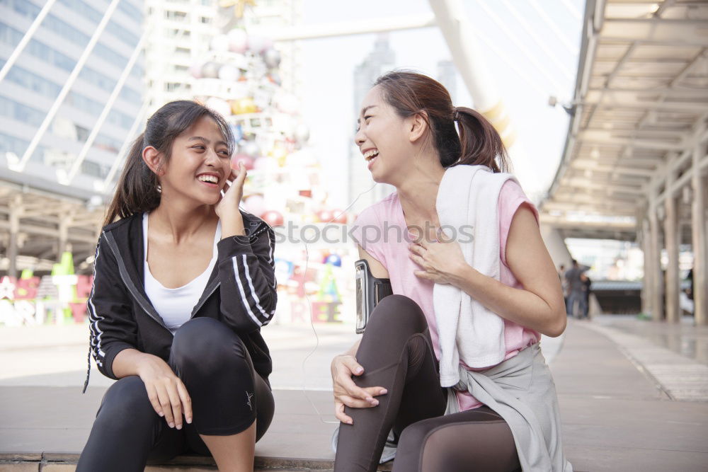 Similar – Image, Stock Photo Cheerful women posing at fence