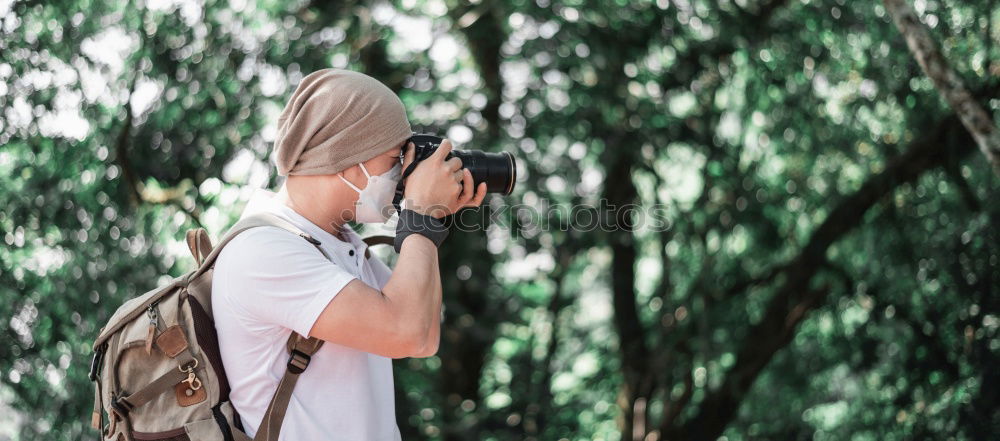 Similar – Image, Stock Photo Woman with camera in woods