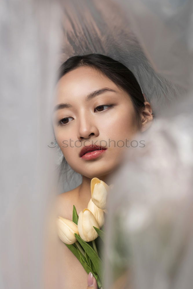 Similar – Image, Stock Photo Thoughtful woman at wooden handrail