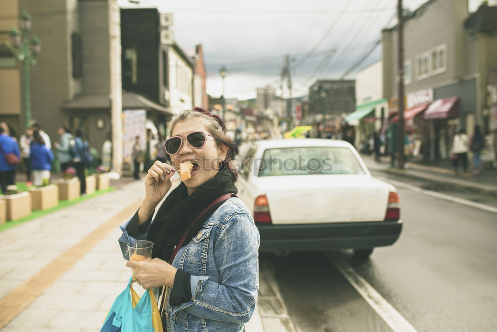 Similar – Image, Stock Photo Woman taking taxi in city