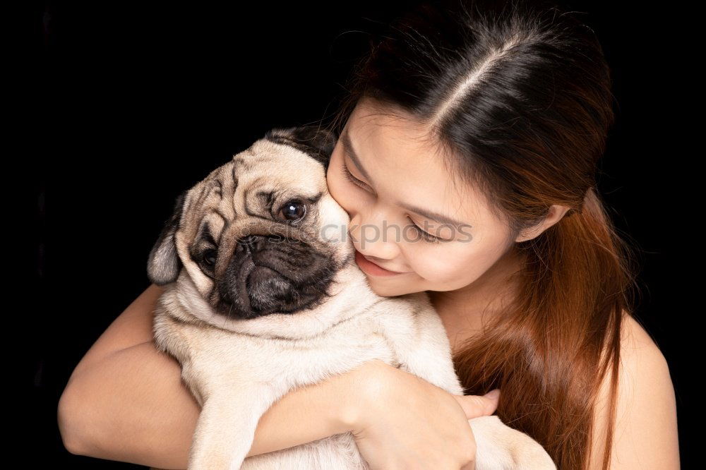 Similar – boy hugging his dog