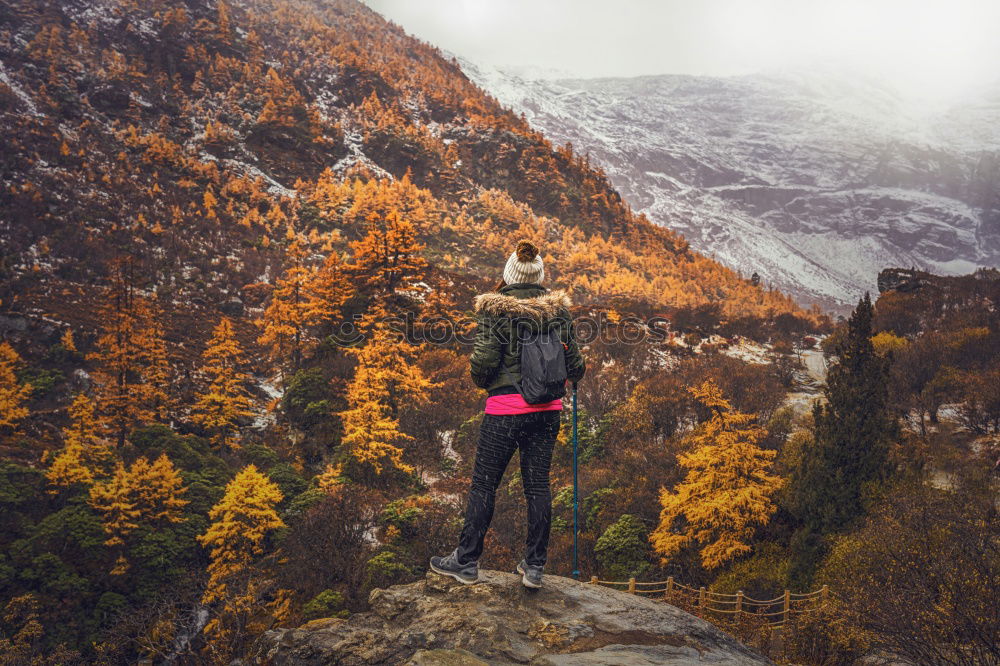 Similar – Image, Stock Photo Young woman crossing the Alps