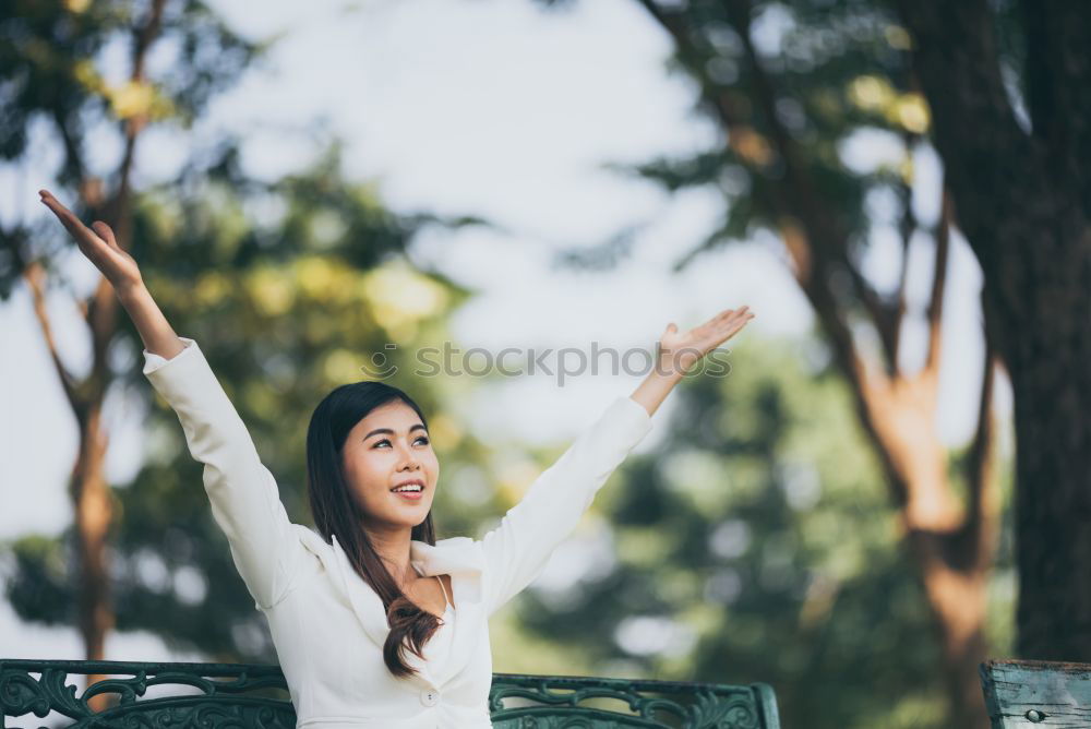 Similar – Image, Stock Photo Young woman making a follow me gesture and looking at camera.