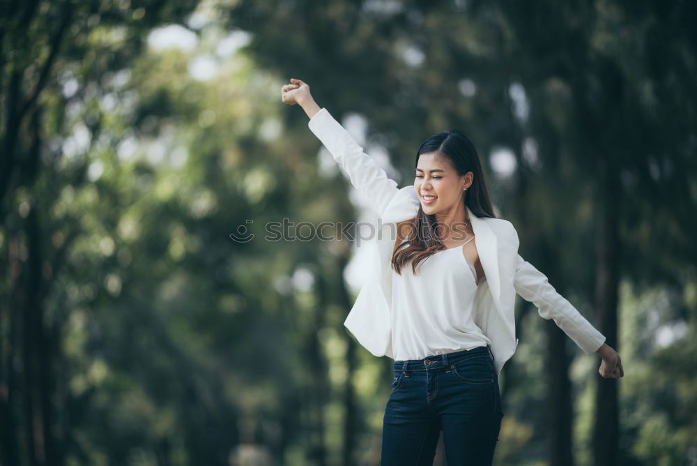 Similar – Image, Stock Photo Cheerful woman in garden