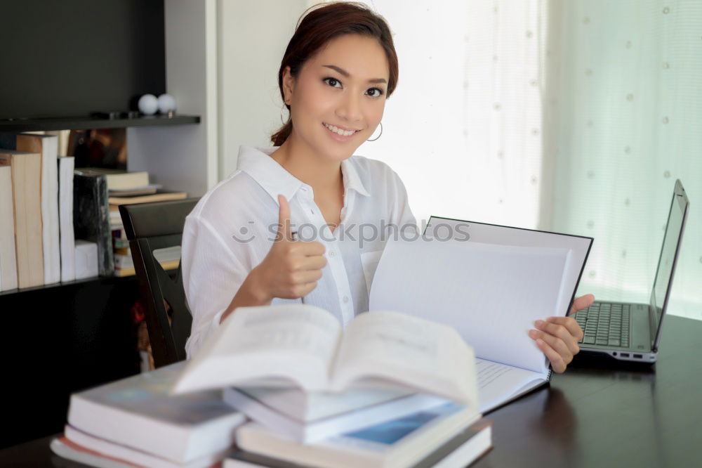 Similar – Image, Stock Photo Young woman in an apron looking up a recipe