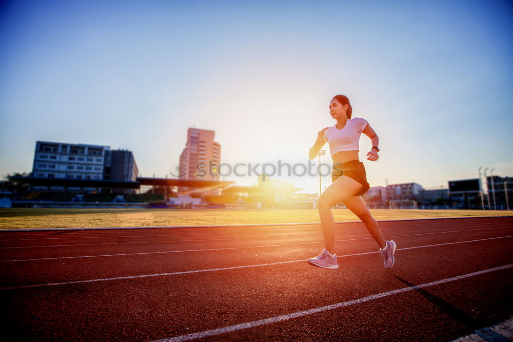 Image, Stock Photo young runner man athlete at the race track. Sports outdoors